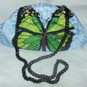 MARIA LA ROSA VANESSA BUTTERFLY GAME Hand Woven Handbag w/Black Chain Strap NWT